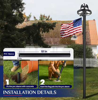 20 FT Heavy Duty Flag Pole with 144 LED Solar Light,12 Gauge Extra Thick Aluminum Flagpole for Outside House Powered and Flag Outdoor,Inground Flag Pole Kit for Residential Commercia(20FT with Light)