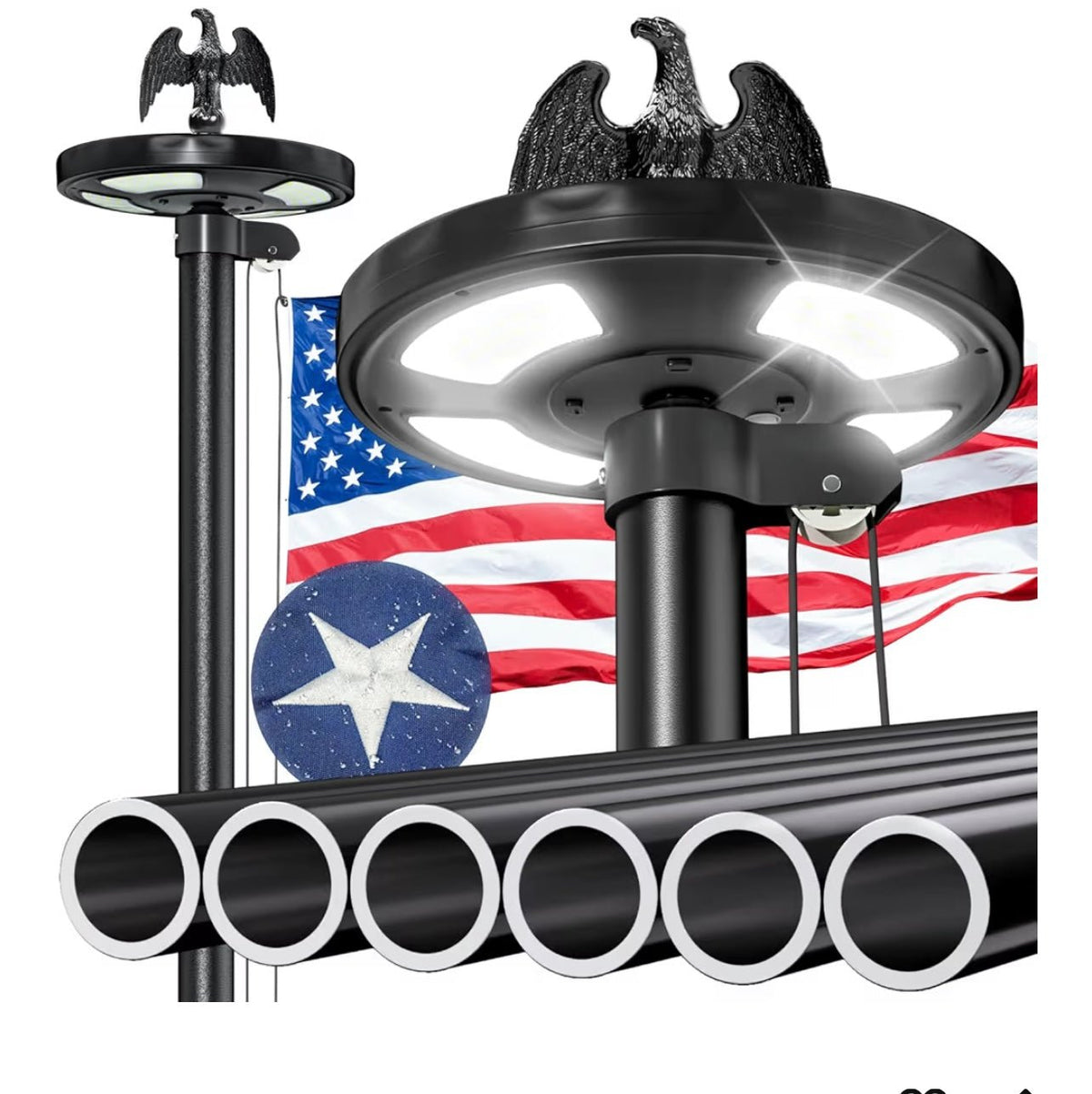 20 FT Heavy Duty Flag Pole with 144 LED Solar Light,12 Gauge Extra Thick Aluminum Flagpole for Outside House Powered and Flag Outdoor,Inground Flag Pole Kit for Residential Commercia(20FT with Light)