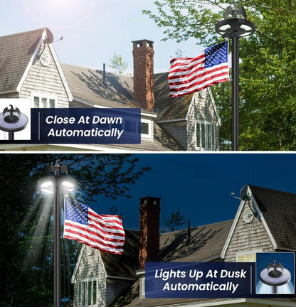 20 FT Heavy Duty Flag Pole with 144 LED Solar Light,12 Gauge Extra Thick Aluminum Flagpole for Outside House Powered and Flag Outdoor,Inground Flag Pole Kit for Residential Commercia(20FT with Light)