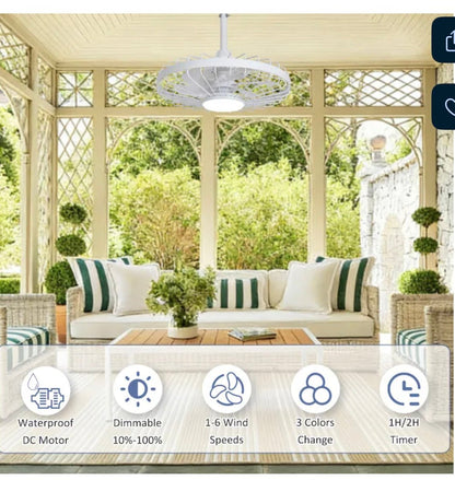20 Inch White Outdoor Waterproof Caged Ceiling Fan with Light Plug-in Dimmable Remote and App Dual Control 6-Speed for Patios Porches Gazebos