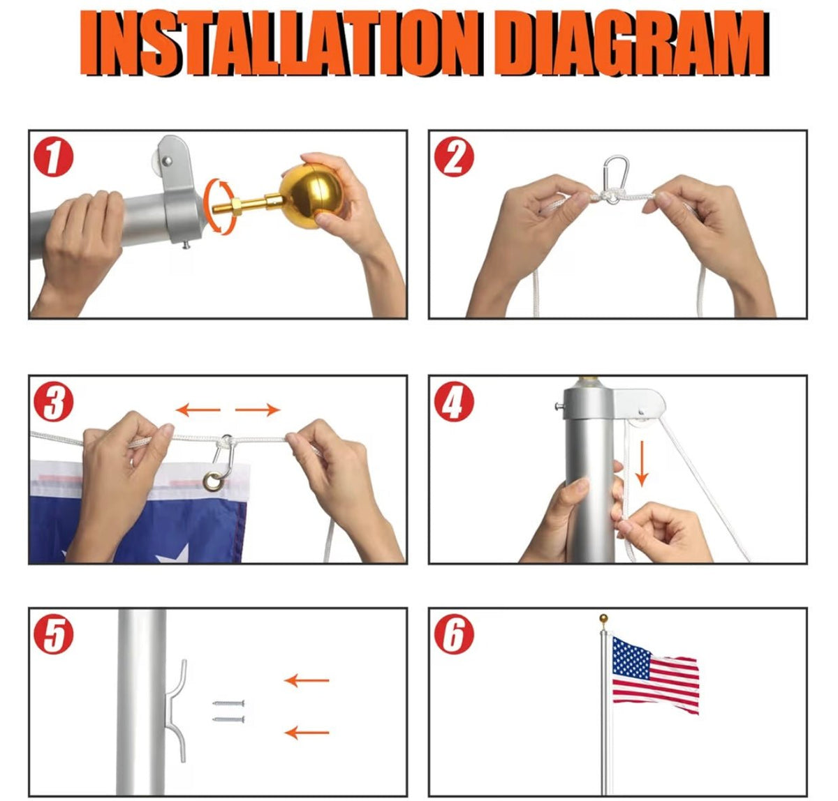 20FT Heavy Duty Flagpole Kit for Yard,14 Gauge Flag Pole for Outside In Ground, Extra Thick Outdoor Flag Poles with 3x5 American Flag for Residential or Commercial(20FT, Silver