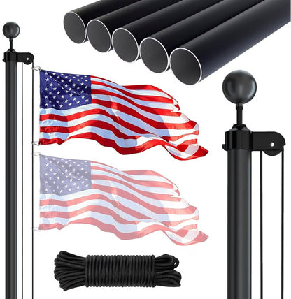 20FT Heavy Duty Flagpole Kit for Yard,14 Gauge Flag Pole for Outside In Ground, Extra Thick Outdoor Flag Poles with 3x5 American Flag for Residential or Commercial(20FT, Black)