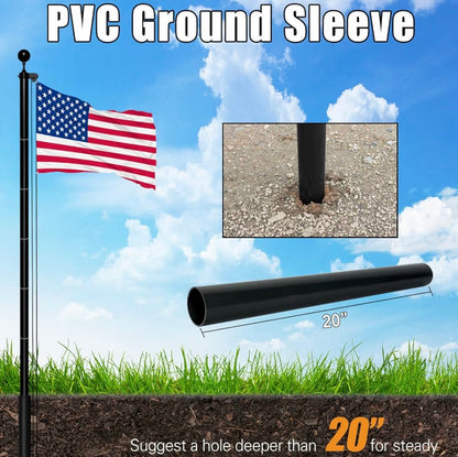 20FT Heavy Duty Flagpole Kit for Yard,14 Gauge Flag Pole for Outside In Ground, Extra Thick Outdoor Flag Poles with 3x5 American Flag for Residential or Commercial(20FT, Black)