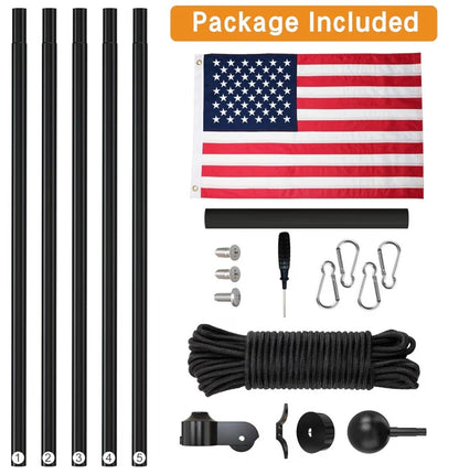 20FT Heavy Duty Flagpole Kit for Yard,14 Gauge Flag Pole for Outside In Ground, Extra Thick Outdoor Flag Poles with 3x5 American Flag for Residential or Commercial(20FT, Black)