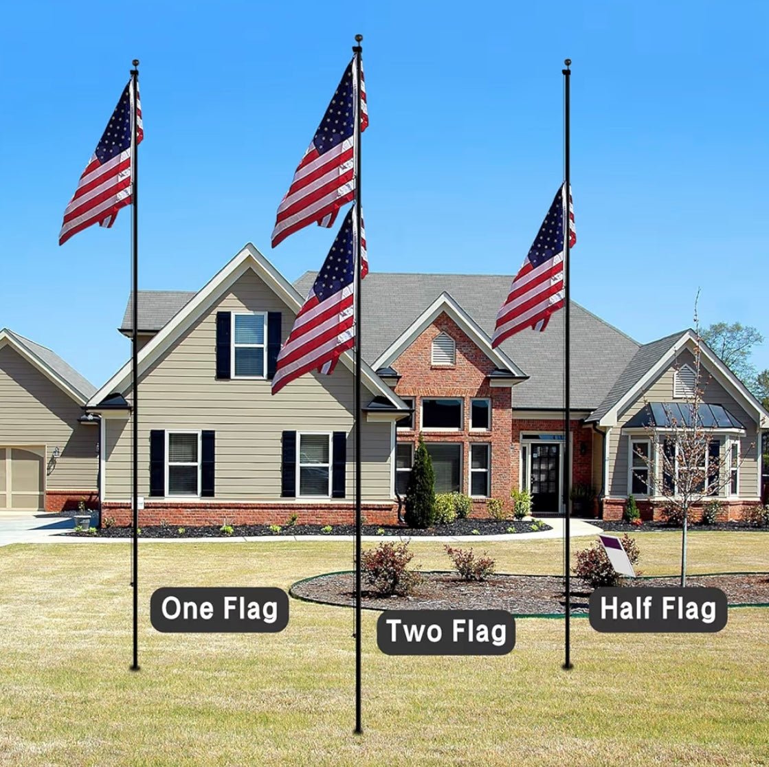 20FT Heavy Duty Flagpole Kit for Yard,14 Gauge Flag Pole for Outside In Ground, Extra Thick Outdoor Flag Poles with 3x5 American Flag for Residential or Commercial(20FT, Black)