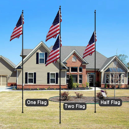 20FT Heavy Duty Flagpole Kit for Yard,14 Gauge Flag Pole for Outside In Ground, Extra Thick Outdoor Flag Poles with 3x5 American Flag for Residential or Commercial(20FT, Black)