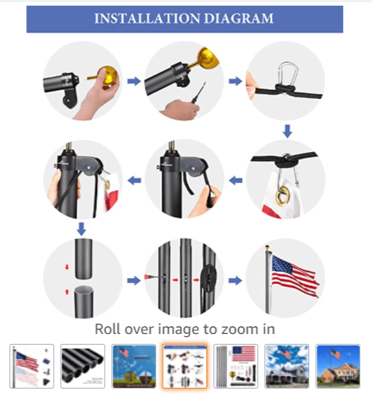 25 Ft Aluminum Black Anodized Sectional Flagpole with 3x5 Ft US Flag Gold Ball Outdoor Heavy Duty 15 Gauge