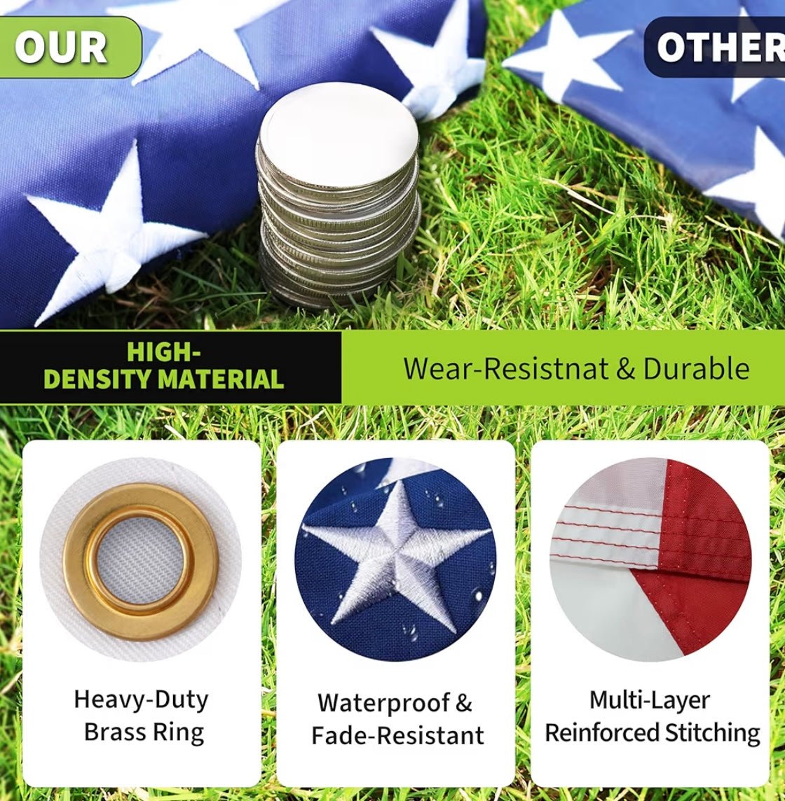 25FT 11 Gauge Heavy Duty In-Ground Flag Pole for Outside House, with 128 Large LED Solar Light & Embroidered Flag, 55 KSI / 110 HBW Hard 110 Mile Winds Aluminum, for Residential, Yard & Commercial Use