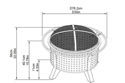 30 in. Woven Round Wood Burning Firepit with Tool