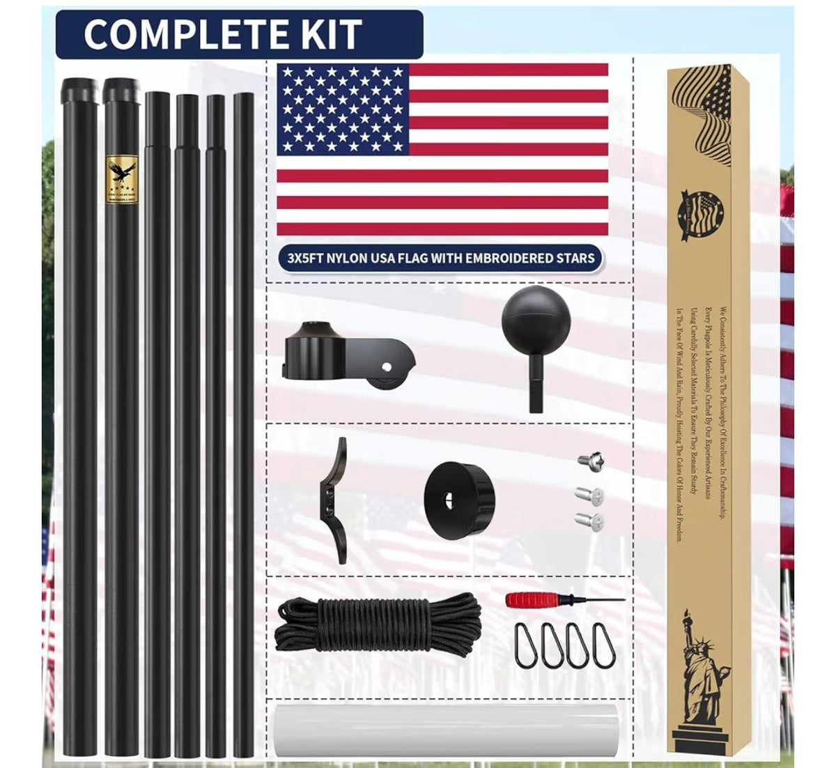 30FT Heavy Duty Flag Pole Kit, Real 11 Gauge Aluminum, 2.4" Large Bottom Tube, True Glory Edition,In Ground Flagpole for Outside House,Residential & Commercial, Gift Box Packaging-120MPH Wind Tested