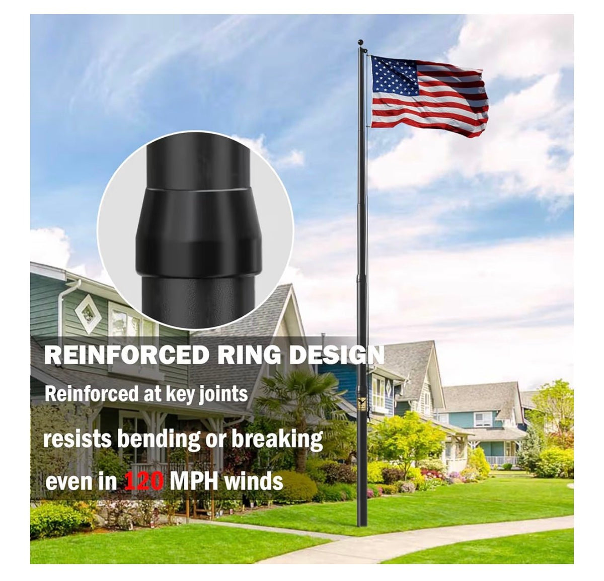30FT Heavy Duty Flag Pole Kit, Real 11 Gauge Aluminum, 2.4" Large Bottom Tube, True Glory Edition,In Ground Flagpole for Outside House,Residential & Commercial, Gift Box Packaging-120MPH Wind Tested