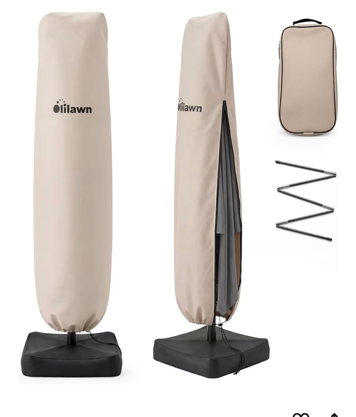 600D Waterproof Umbrella Cover for 7-12 ft Cantilever and Straight Pole Umbrellas, UV Resistant Fade Resistant Outdoor Parasol Cover for Patio, Includes Rod and Storage Bag, Beige