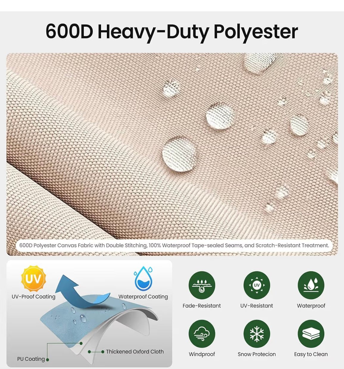 600D Waterproof Umbrella Cover for 7-12 ft Cantilever and Straight Pole Umbrellas, UV Resistant Fade Resistant Outdoor Parasol Cover for Patio, Includes Rod and Storage Bag, Beige