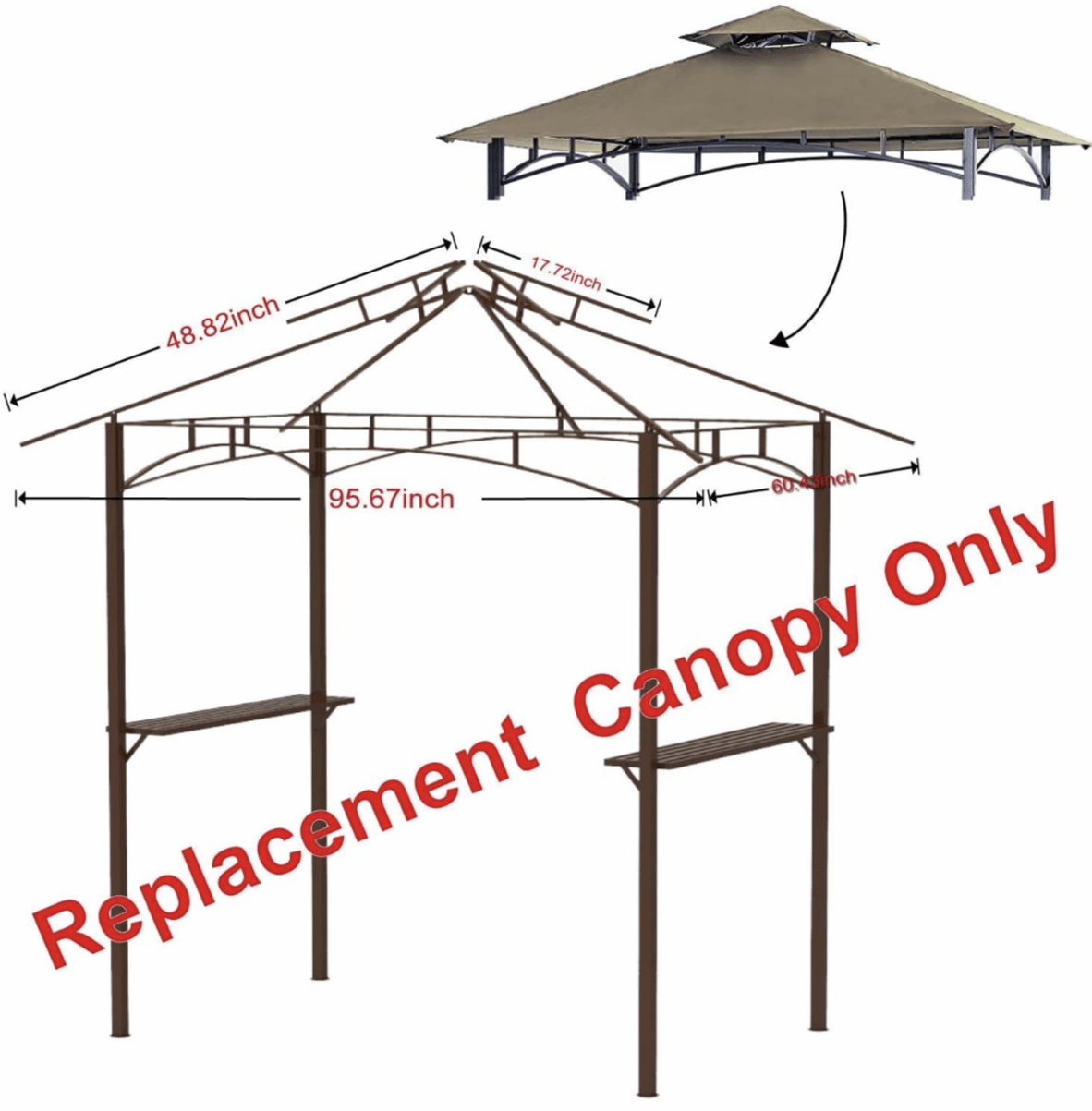 8' X 5' Grill Shelter Replacement Canopy roof ONLY FIT for Gazebo Model L-GZ238PST-6Beige