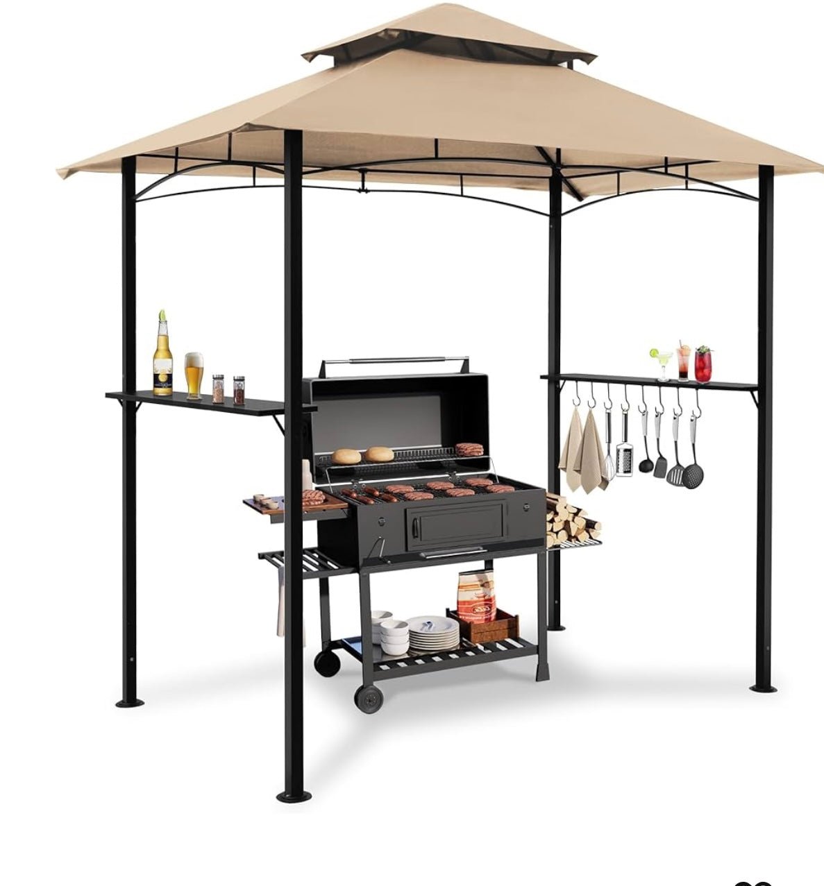 8' X 5' Grill Shelter Replacement Canopy and Vent roof ONLY FIT for Gazebo Model L-GZ812PST Beige