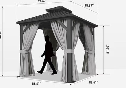 8'x8' Hardtop Gazebo, Aluminum Frame Canopy with Double Galvanized Steel Roof, Outdoor Metal Pavilion with Netting, Curtains for Backyard, Patio and Deck