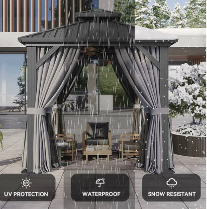 8'x8' Hardtop Gazebo, Aluminum Frame Canopy with Double Galvanized Steel Roof, Outdoor Metal Pavilion with Netting, Curtains for Backyard, Patio and Deck