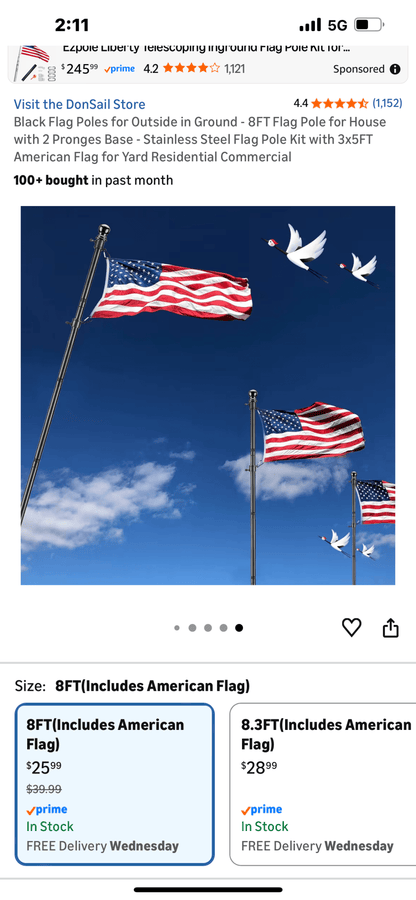 Black Flag Poles for Outside in Ground - 8FT Flag Pole for House with 2 Pronges Base - Stainless Steel Flag Pole Kit with 3x5FT American Flag for Yard Residential Commercial