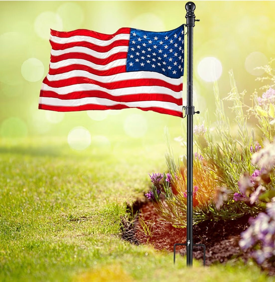 Black Flag Poles for Outside in Ground - 8FT Flag Pole for House with 2 Pronges Base - Stainless Steel Flag Pole Kit with 3x5FT American Flag for Yard Residential Commercial