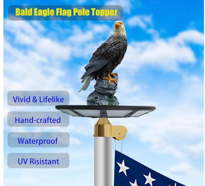 Eagle Flag Pole Topper, 12" Bald Eagle for Flagpole Toppers Outdoor, Standing & Hand-Painted Design, Waterproof, UV Resistent, Durable, Decorative Eagle for Showcasing Your Pride and Patriotism