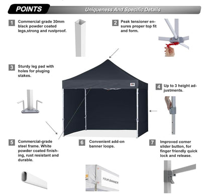 Easy Pop Up Canopy Tent with Sidewalls 8x8 Commercial -Series, Black