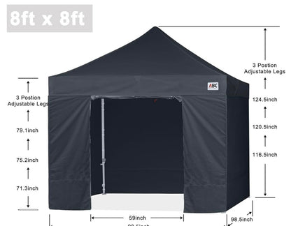 Easy Pop Up Canopy Tent with Sidewalls 8x8 Commercial -Series, Black