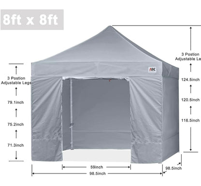 Easy Pop Up Canopy Tent with Sidewalls 8x8 Commercial -Series, Gray