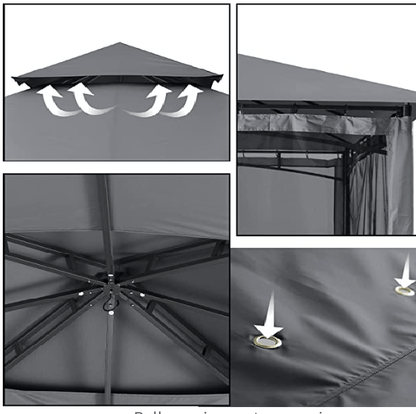Elegant Patio Gazebo 10 Ft x 12 Ft with Mosquito Netting