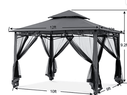 Elegant Patio Gazebo 10 Ft x 12 Ft with Mosquito Netting