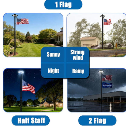 Flag Pole For Outside House With 136 Led Solar Light, 20FT 12 Gauge Heavy Duty Flagpole Kit In Ground With 3x5 American Flag For Yard And Commercial, 110MPH Wind Tested, Black