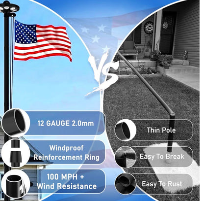 Flag Pole For Outside House With 136 Led Solar Light, 20FT 12 Gauge Heavy Duty Flagpole Kit In Ground With 3x5 American Flag For Yard And Commercial, 110MPH Wind Tested, Black