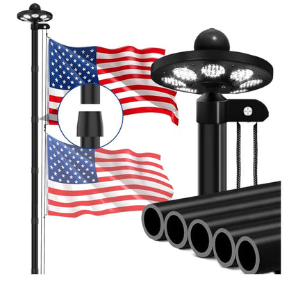 Flag Pole For Outside House With 136 Led Solar Light, 20FT 12 Gauge Heavy Duty Flagpole Kit In Ground With 3x5 American Flag For Yard And Commercial, 110MPH Wind Tested, Black
