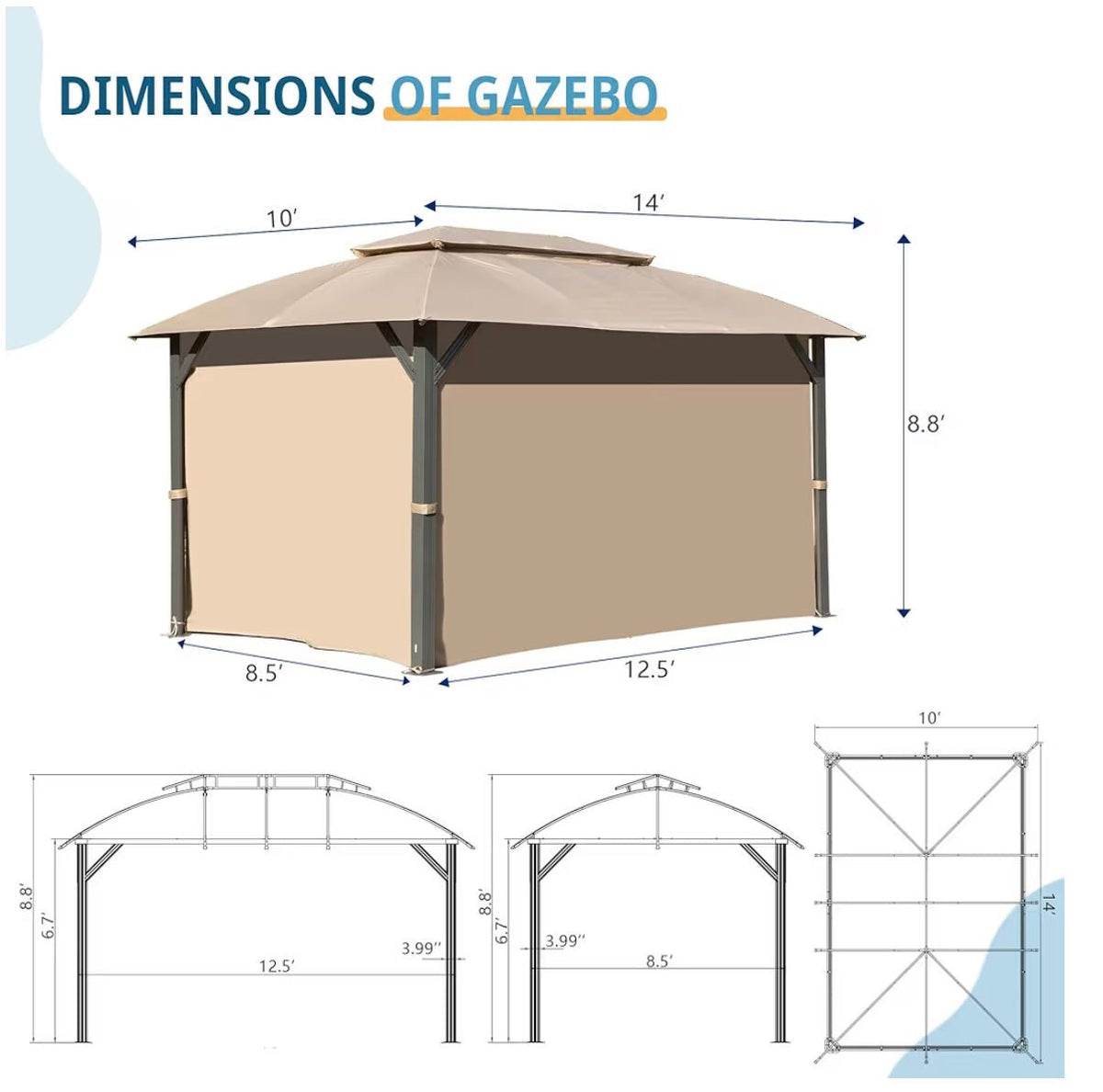 Gazebo 10x14FT, Outdoor Gazebo with Double Roofs, Privacy Curtains, Mosquito Nettings, Heavy Duty Metal Frame Party Tent Canopy for Patio, Backyard, Deck, Lawn, Brown