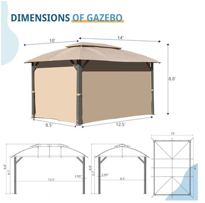 Gazebo 10x14FT, Outdoor Gazebo with Double Roofs, Privacy Curtains, Mosquito Nettings, Heavy Duty Metal Frame Party Tent Canopy for Patio, Backyard, Deck, Lawn, Brown