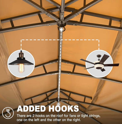 Gazebo 10x14FT, Outdoor Gazebo with Double Roofs, Privacy Curtains, Mosquito Nettings, Heavy Duty Metal Frame Party Tent Canopy for Patio, Backyard, Deck, Lawn, Brown