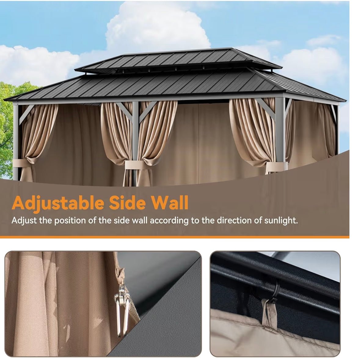 Gazebo Curtain Replacement Universal 6-Panel Sidewalls 12' x 24', Outdoor Gazebo Privacy Curtains with Zipper, Replacement for Outdoor, Patio Canopy, Garden and Backyard (Curtain Only)