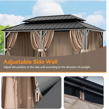 Gazebo Curtain Replacement Universal 6-Panel Sidewalls 12' x 24', Outdoor Gazebo Privacy Curtains with Zipper, Replacement for Outdoor, Patio Canopy, Garden and Backyard (Curtain Only)