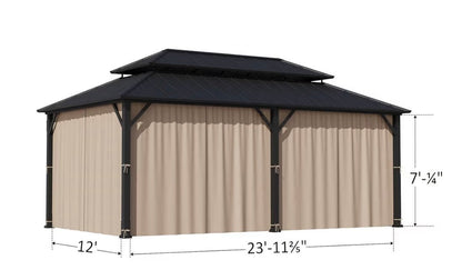 Gazebo Curtain Replacement Universal 6-Panel Sidewalls 12' x 24', Outdoor Gazebo Privacy Curtains with Zipper, Replacement for Outdoor, Patio Canopy, Garden and Backyard (Curtain Only)