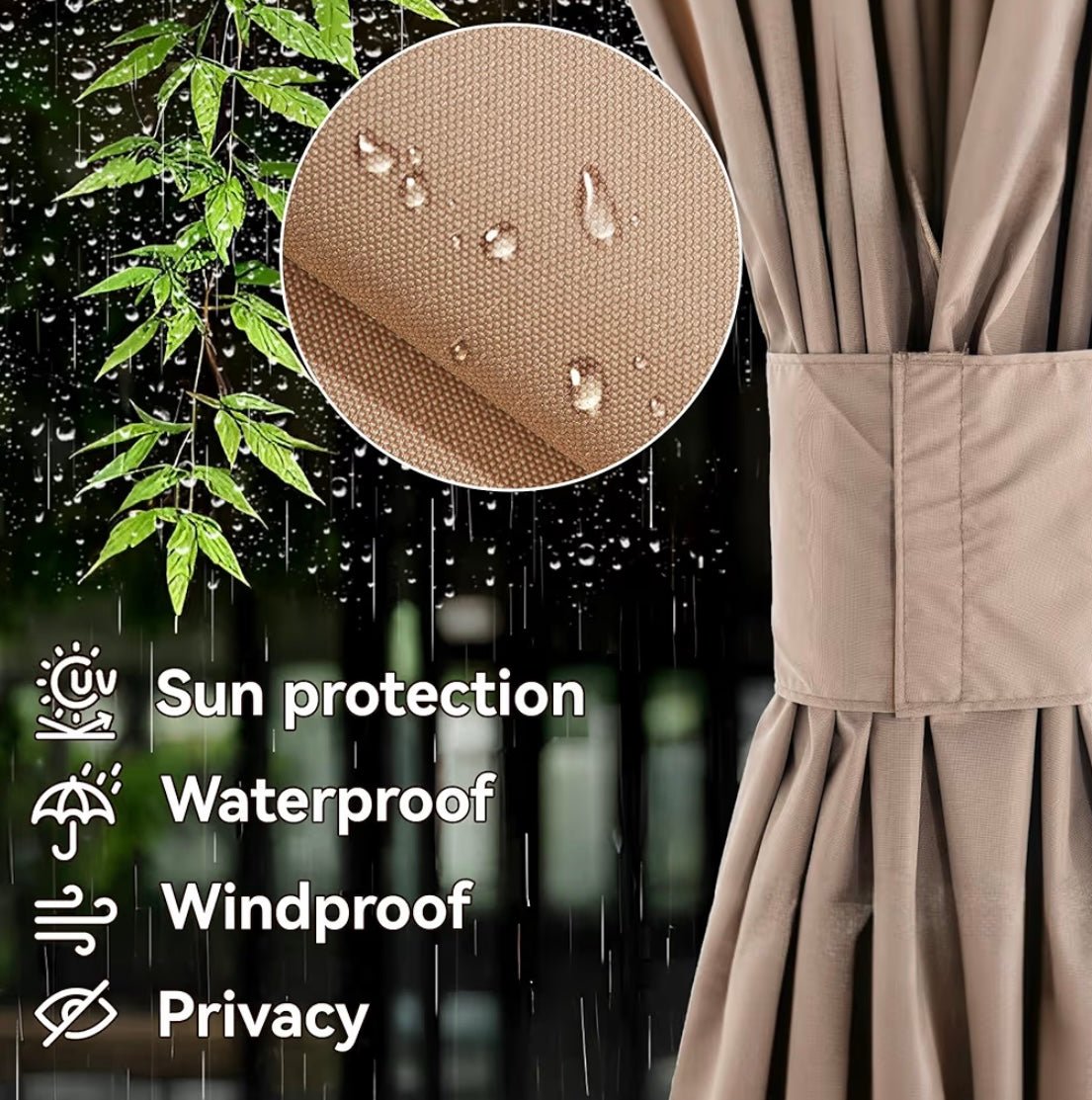 Gazebo Curtain Replacement Universal 6-Panel Sidewalls 12' x 24', Outdoor Gazebo Privacy Curtains with Zipper, Replacement for Outdoor, Patio Canopy, Garden and Backyard (Curtain Only)