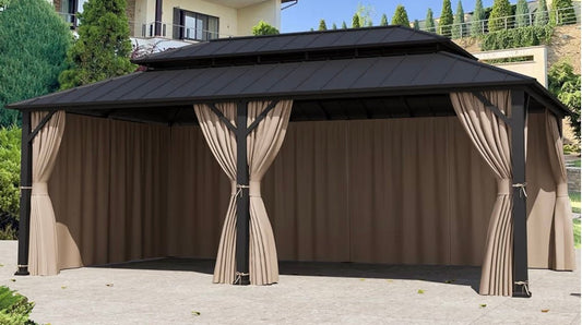 Gazebo Curtain Replacement Universal 6-Panel Sidewalls 12' x 24', Outdoor Gazebo Privacy Curtains with Zipper, Replacement for Outdoor, Patio Canopy, Garden and Backyard (Curtain Only)