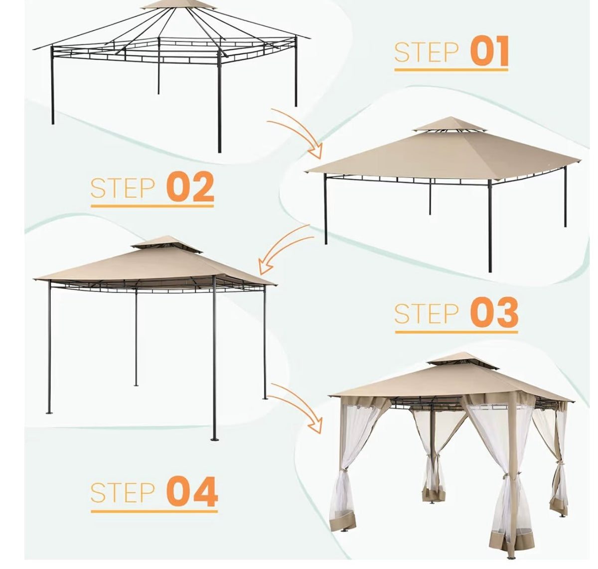 Gazebo Parts Direct Gazebo 10x10 Heavy Duty Gazebos with Improved Nettings Outdoor Gazebo Double Roof Patio Gazebos with Metal Steel Frame Outdoor Canopy for Patio, Deck, Backyard (Khaki)