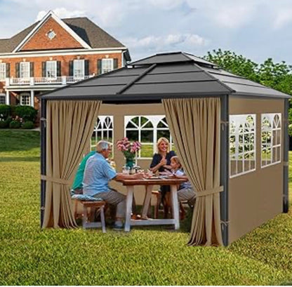 Gazebo Privacy Curtains 10' x 10’ with PVC Windows, 4-Panels Side Wall with Zipper Universal Replacement for Patio, Outdoor Canopy, Garden and Backyard