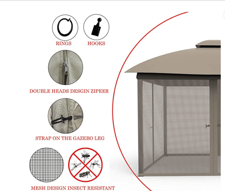 GAZEBO REPLACEMENT MOSQUITO NETTING 12X12 FOR OUTDOOR GAZEBO BEIGE