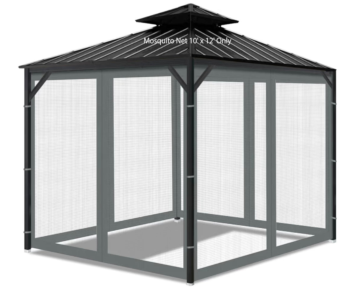 Gazebo Universal Replacement Mosquito Netting, 10' x 12' Outdoor Mesh Netting Screen 4-Panel Sidewall with Zipper for Patio Canopy Garden Porch Pergolas and Backyard, Gray(Mosquito Net Only)