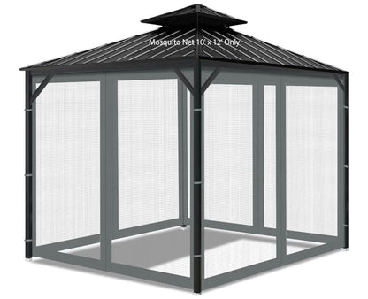Gazebo Universal Replacement Mosquito Netting, 10' x 12' Outdoor Mesh Netting Screen 4-Panel Sidewall with Zipper for Patio Canopy Garden Porch Pergolas and Backyard, Gray(Mosquito Net Only)