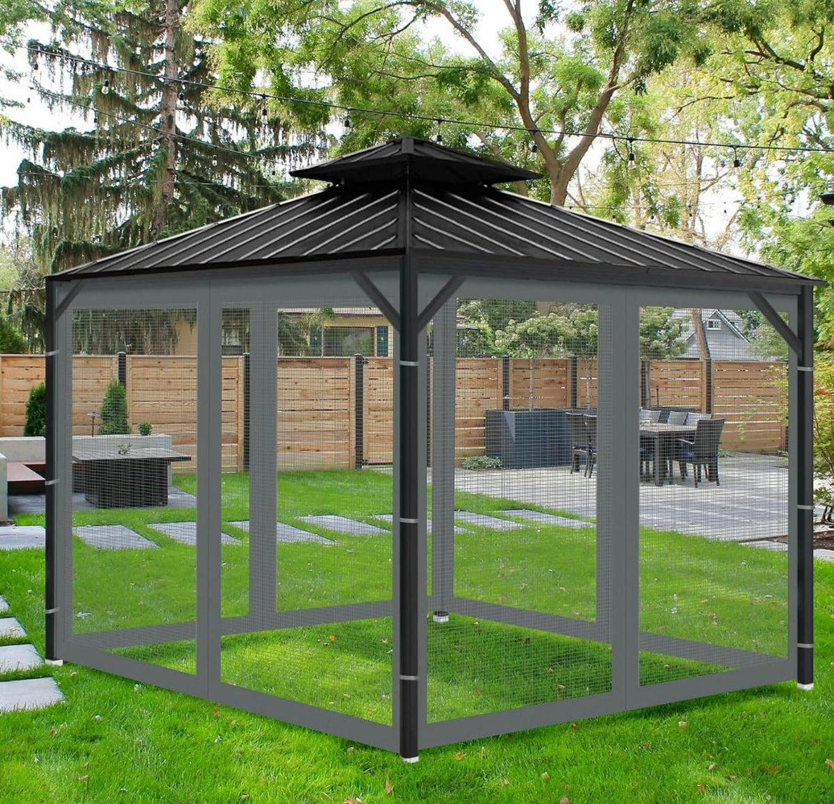 Gazebo Universal Replacement Mosquito Netting, 10' x 12' Outdoor Mesh Netting Screen 4-Panel Sidewall with Zipper for Patio Canopy Garden Porch Pergolas and Backyard, Gray(Mosquito Net Only)
