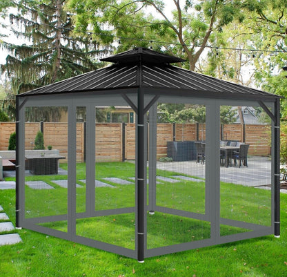 Gazebo Universal Replacement Mosquito Netting, 10' x 12' Outdoor Mesh Netting Screen 4-Panel Sidewall with Zipper for Patio Canopy Garden Porch Pergolas and Backyard, Gray(Mosquito Net Only)