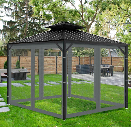 Gazebo Universal Replacement Mosquito Netting, 10' x 12' Outdoor Mesh Netting Screen 4-Panel Sidewall with Zipper for Patio Canopy Garden Porch Pergolas and Backyard, Gray(Mosquito Net Only)