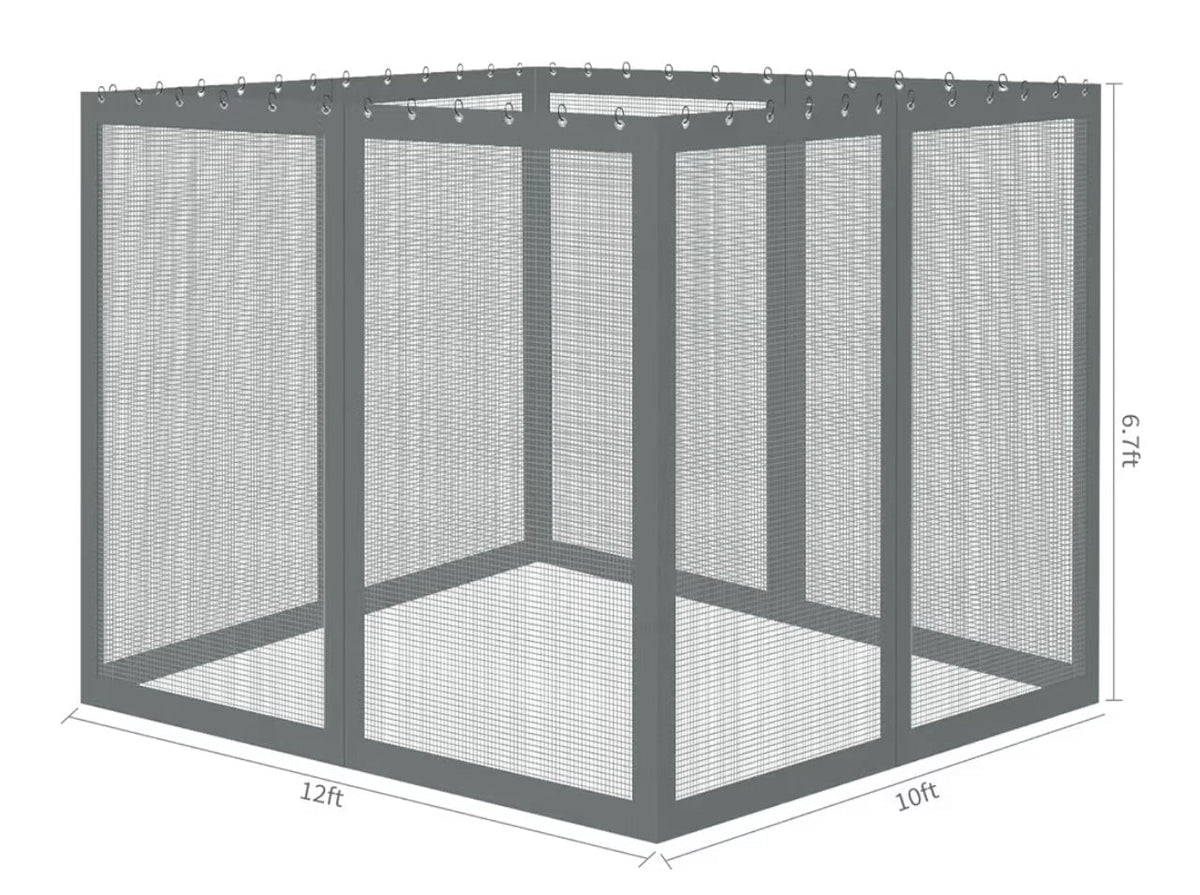 Gazebo Universal Replacement Mosquito Netting, 10' x 12' Outdoor Mesh Netting Screen 4-Panel Sidewall with Zipper for Patio Canopy Garden Porch Pergolas and Backyard, Gray(Mosquito Net Only)