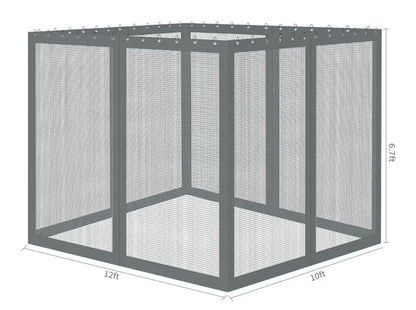 Gazebo Universal Replacement Mosquito Netting, 10' x 12' Outdoor Mesh Netting Screen 4-Panel Sidewall with Zipper for Patio Canopy Garden Porch Pergolas and Backyard, Gray(Mosquito Net Only)